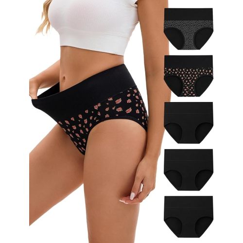 INNERSY Women's Underwear Cotton Soft Underwear High Waisted Breathable Briefs 5 Pack