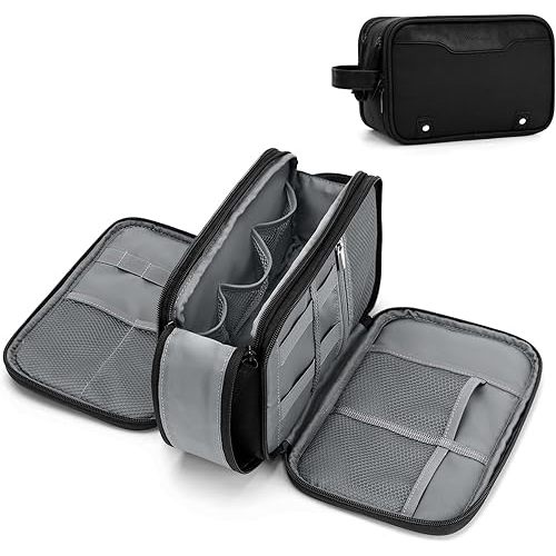 Wedama Toiletry Bag, Medium Hanging Travel Toiletry Bag, Extra Electronic Organizer Bag Waterproof Shaving Bag for Toiletries with PU Handle for Travel Business Trips Swim Camping, Black