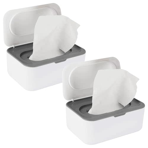 Flenpptly 2 Pack Baby Wipes Dispenser, Wipes Case Baby Wipe Holder Keeps Wipes Fresh, Non-Slip, Easy Open & Close (2 Pack Gray)