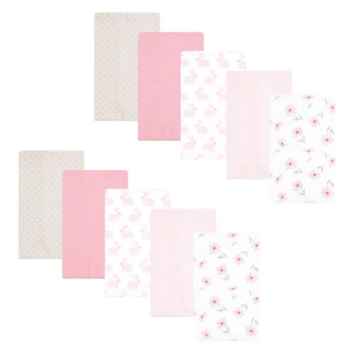 Hudson Baby Infant Girl Flannel Burp Cloth 10pk, Pink Honey Bunny, One Size