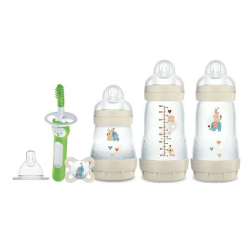 MAM Newborn Essentials Gift Set, Easy Start Anti-Colic Bottle, SkinSoft Silicone Nipple and Pacifier, Sterilizer Case, Massaging Baby Toothbrush and Gum Cleaner, Unisex, 0-3 Months (6-Count)