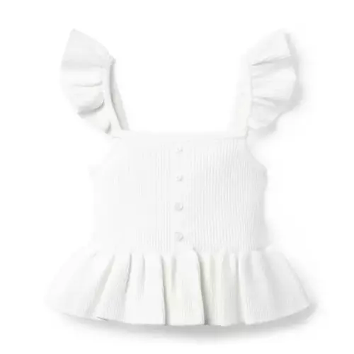 Girl White Ribbed Peplum Ruffle Top by Janie and Jack