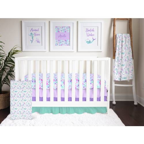 Mermaid Crib Bedding Set: Purple, Teal, and Scales