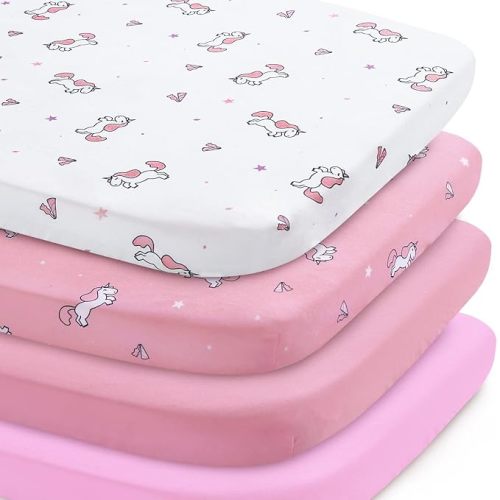 Bassinet Sheet 4 Pack for Baby Girls, Bassinet Sheets Universal