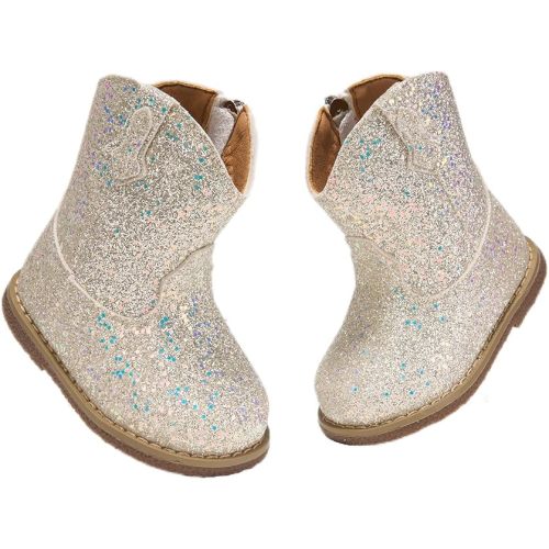Newsonet Baby Cowboy Cowgirl Boots Infant Western Boots Toddler Boys Girls Round Toe Riding Mid Calf Boots All Seasons for 6 9 12 18 24 Months