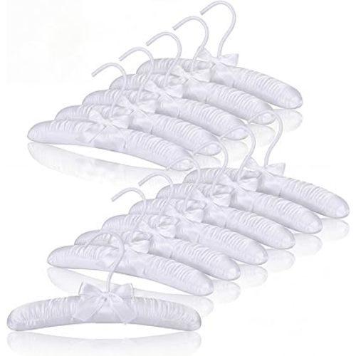 Novabright 12 Pcs 10" Baby Satin Padded Hangers Non-Slip Wooden Hangers with Sponge Shoulder for Baby Christening Dress Girl Toddler Infant Nursery Newborn Clothing(White)