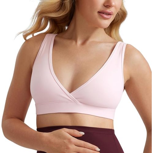CRZ YOGA Butterluxe Maternity V Neck Nursing Bras - Wireless Sleep Breastfeeding Lounge Womens Pregnancy Bralette Comfy