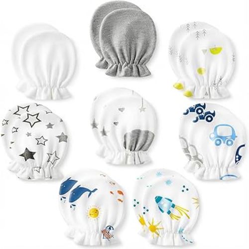 8 Pairs Newborn Baby Mittens No Scratch, Cotton Infant Baby Gloves Newborn Essentials for 0-6 Months