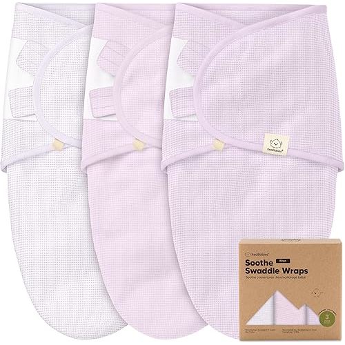 3-Pack Organic Swaddles for Newborns, Baby Sleep Sacks 0-3 Months - Baby Swaddle Wrap, Newborn Wearable Blanket, Infant Sleep Sack for Girls, Boys, Soft & Snug, Large Hook & Loop Closure (Soft Lilac)