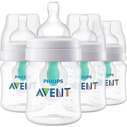 Philips Avent Anti-Colic Bottle with AirFree Vent, 4oz, with Flow 1 Nipples, 0m+, 4pk, Clear, SCY701/04 (Pack of 6)