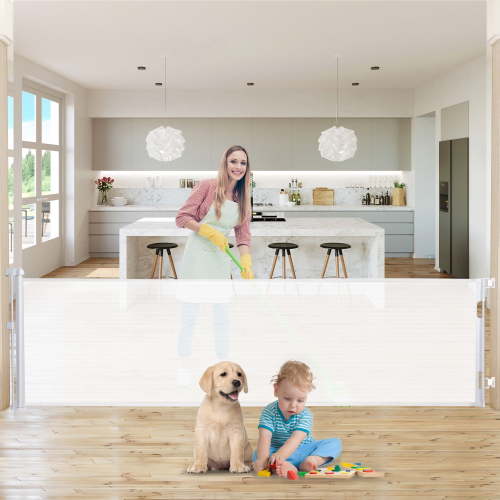 140 Inch Retractable Baby Gates, Extra Wide Baby Gates for Large Openings, Mesh Dog Gate Retractable, Safety Gates for Kids or Pets, Extra Long Baby Gates for Stairs Doorway Indoor Outdoor-White