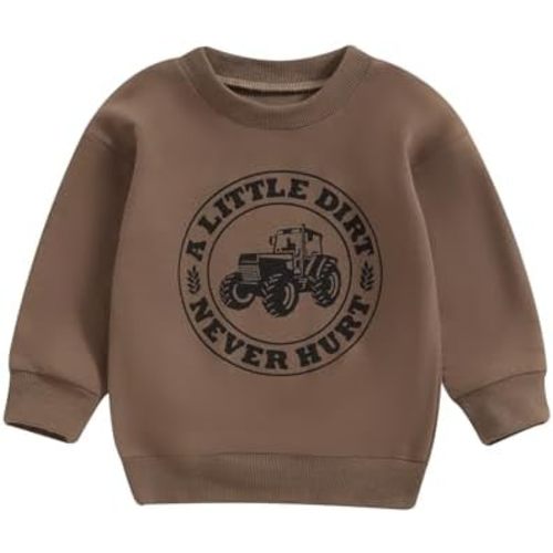 Dcohmch Toddler Boy Fall Clothes Tractor Print Long Sleeve Sweatshirt Round Neck Loose Fit Pullover Baby Farm Outfit