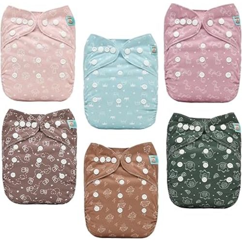 ALVABABY Baby Cloth Diapers 6 Pack with 12 Inserts Cloth Diaper Covers Adjustable Washable Reusable for Baby Girls and Boys 6DM129A