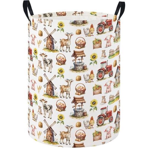 HIYAGON Baby Laundry Hamper Basket Baby Hamper for Nursery Boy and Girl Cute Kids Toys Storage Bin Organizer Boho Room Decor(Farm)