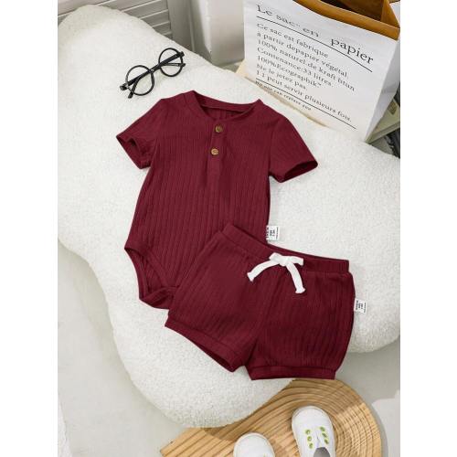 SHEIN Newborn Baby Boy/Girl Soft And Comfortable Short Sleeve Romper With Shorts Set | SHEIN USA
