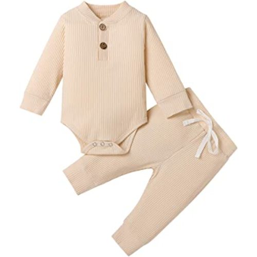Ledy Champswiin Winter Newborn Baby Boy Girl Clothes Set Ribbed Outfits Unisex Infant Solid Long Sleeve Tops Pants 2PCS