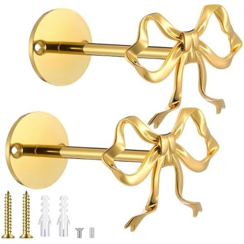 2 PCS Golden Bow Curtain Hook Wall Mounted Curtain Anchor, Universal for Living Room Bedroom and Office, Decorative and Storage Dual-Use Curtain Fixing Hook 4.72 * 3.54 * 4.33 Inches