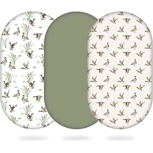 3 Pack Mallard Duck Bassinet Sheets, 32x16x3.9 Inch, Unisex Hunting Fitted Baby Bedding for Standard Bassinet Mattress, Neutral Nursery Decor, Soft and Breathable