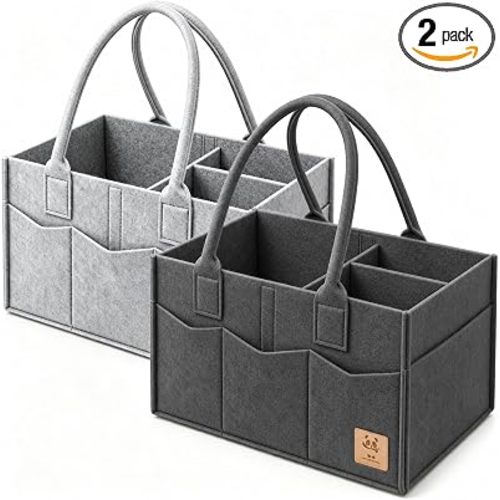 HIPHOP PANDA 2-Pack Diaper Caddy Organizer - Nursery Storage Bin & Car Organizer for Diapers, Wipes, and Baby Essentials - Dual-Color Solid Set (Dark Grey/Grey), Regular Size