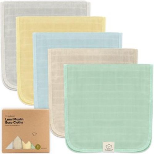 5pk Lumi Muslin Burp Cloths for Baby Boys, Girls, Organic Baby Burp Cloths, Burping Cloths for Babies