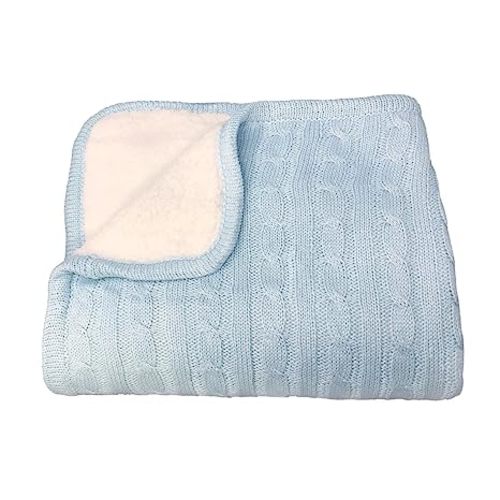 effe bebe Magnolia Cable Knit and Sherpa Baby Blanket 30"x40" (French Blue)