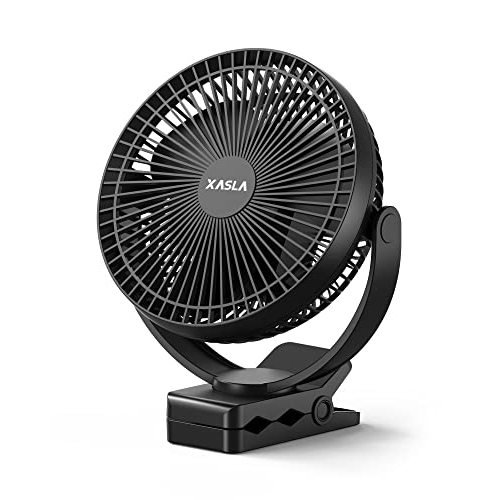 xasla 10000mAh Portable Clip on Fan, 8 inch Rechargeable Battery Operated, 24 Hours Work Time, Quiet USB 4 Speeds Personal, Ideal for Outdoor Camping Golf Cart Home Office Black