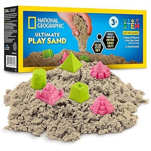 National Geographic Moon Sand - 12 Lbs. with Castle Molds (Natural) - A Fun No Mess Sensory Activity, Kids Fake Sand Play Set, Sensory Bin Filler