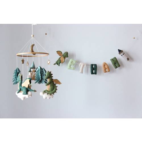 Dragon nursery decor, felt name banner, felt name garland