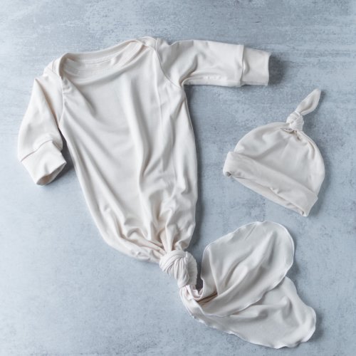 White Bamboo Baby Gown Set: Organic Newborn Outfit with Knot Hat