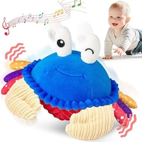 Baby Toys 6-12 Months, Musical Crawling Crab Plush Toy - 40 Songs & Recording Feature, Dancing Walking Moving Bouncing Tummy Time Toy, Sensory Toys for Toddlers 1-3, Birthday Gifts for Infants