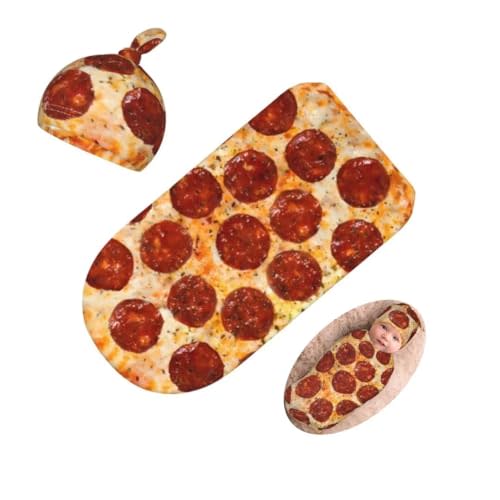 Burrito Pizzas Newborn Swaddling Blanket Beanie Hat Sets Soft Baby Receiving Funny Food Blanket Soft Sleeping Bag New Born Soft Sleep Sacks for Boys Girls