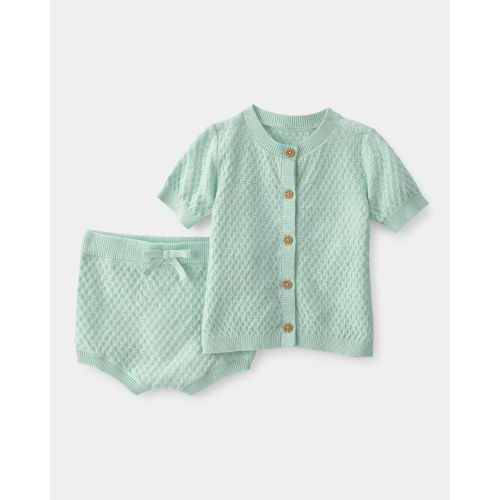 Baby Girl 2-Piece Crochet Top & Short Set - Green