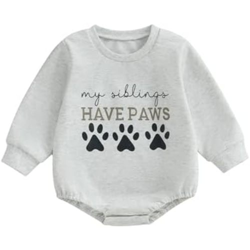 Newborn Baby Boy Girl Sweatshirt Bubble Romper My Siblings Have Paws Onesie Bodysuit Fall Gender Neutral Clothes