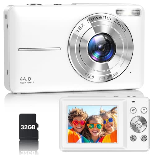 Digital Camera, Latest FHD 1080P Digital Camera for Teens with SD Card Anti Shake Point and Shoot Cameras Portable 16X Zoom Compact Small Cameras for Kids Boys Girls Seniors with Wrist Strap