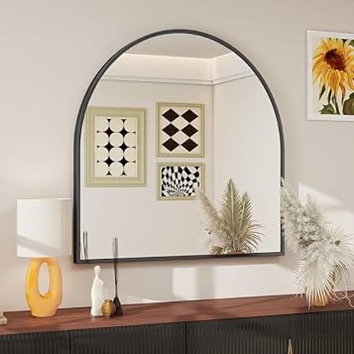 BEAUTYPEAK 31"x32" Arch Bathroom Mirror, Wall Mounted Vanity Metal Frame Mirror for Bedroom, Entryway, Living Room, Black