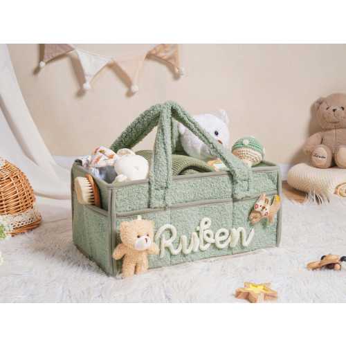 Personalized Baby Storage Basket, Custom Name Diaper Caddy, Plush Storage Basket with Partitions, Nursery Organizer, Newborn Welcome Gift