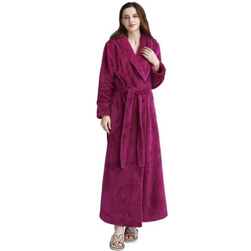 AMITOFO Fleece Robe for Women Soft Warm Long Plush Bathrobe Slim Elastic Waist Sleepwear Housecoats