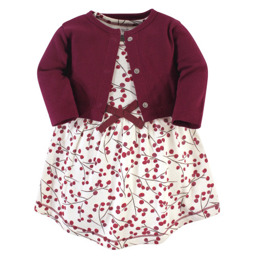 Touched by Nature Organic Cotton Dress and Cardigan, Berry Branch