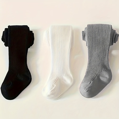 6-12mth 3pcs Solid Color Knit Dance Tights for Youngsters - Stretchy, Comfortable, and Durable Leggings with Ribbed Cuffs, Hand Wash Only, Perfect for Dance Practice and All-Season Wear, Dance Accessories