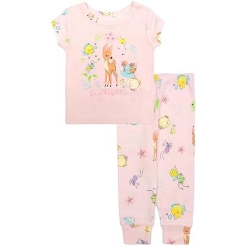 Disney Girls' 2-piece Snug-fit Cotton Holiday Matching Pajama Set, Soft & Cute for Kids