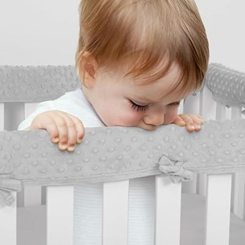 3Pcs Crib Rail Covers for Teething, Crib Protector from Chewing,Soft Furniture Guards,(Length 51 in,width7in,2 Short Pieces (Length 27.5 in,Width 7 in) (Bubble)