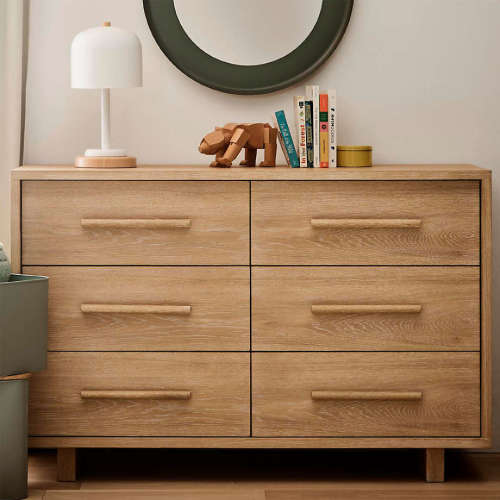 Grayson 52" Natural Brown Oak Wood Wide 6-Drawer Kids Dresser