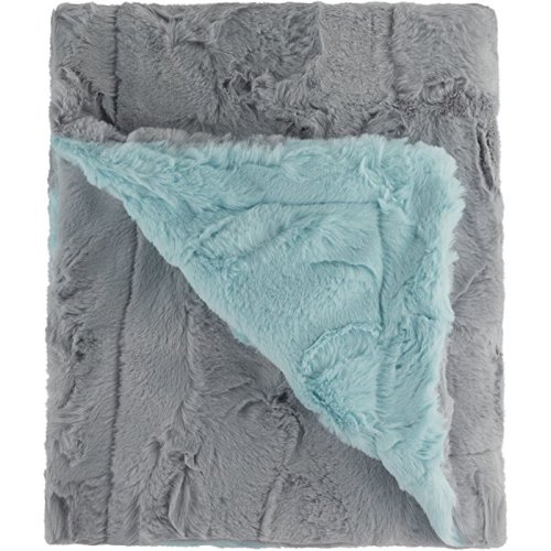 Plush Baby Blanket - Ultra Soft, Luscious, Luxurious and Cuddly Blankie - 30” x 36” Reversible Minky - Ultra Furry Grey & Sea Glass
