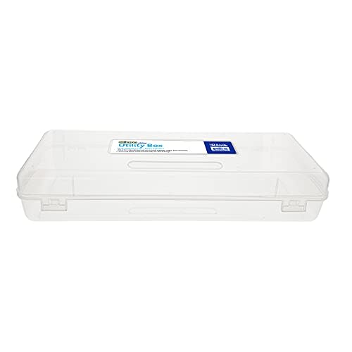 BAZIC Products Plastic Pencil Case, Ruler Length Large Utility Storage Box, Multi Purpose Organizer & Supply Holder, Clear Box Design, Ideal for School, Office & Craft Use, 1-Pack