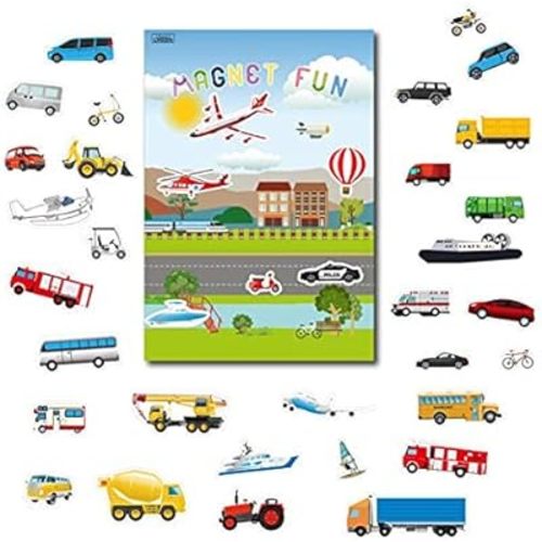 Magnetic Portable Playboard Cars Planes Boats Airport Country Farm Vehicles (39 Pcs)