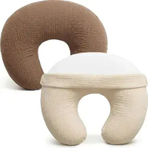 Pro Goleem Muslin Nursing Pillow Cover, 100% Cotton Soft Breathable Feeding Pillow Slipcover for Breastfeeding Moms, Fits Standard Infant Nursing Pillow, for Boys and Girls, 2 Pack (Brown＆Beige) | 100% Cotton Soft Breathable Feeding Slipcover for Breastfe