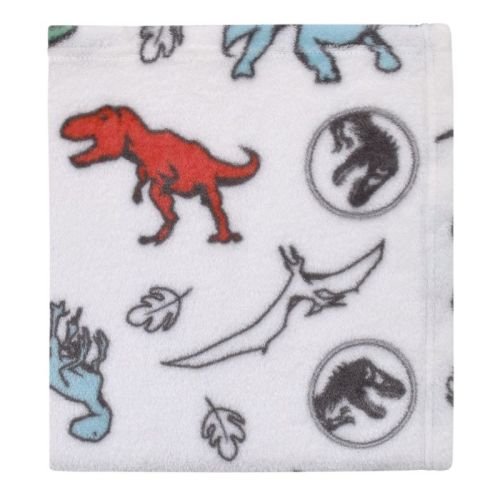 NoJo Welcome to the Universe Baby Jurassic World White, Blue, Red and Green Dinosaur Super Soft Baby Blanket