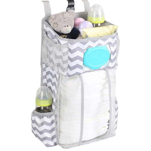 JUPSK Baby Hanging Diaper Caddy, Foldable Baby Changing Table Diaper Organizer Crib Hanging Storage Bag, Polyester Oxford Cloth