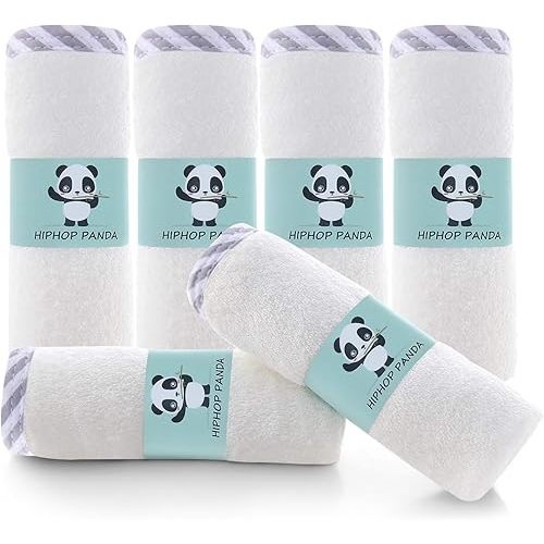 HIPHOP PANDA Baby Washcloths, Rayon Made from Bamboo - 2 Layer Ultra Soft Absorbent Newborn Bath Face Towel - Reusable Baby Wipes for Delicate Skin - Gray Stripe, 6 Pack