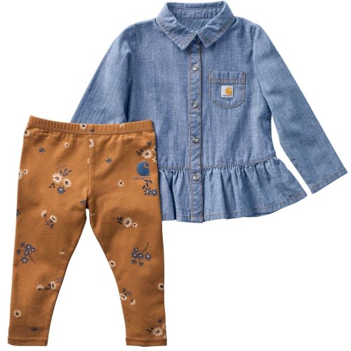 Girls' 2-Piece Long Sleeve Chambray Top & Printed Legging Set (Baby)